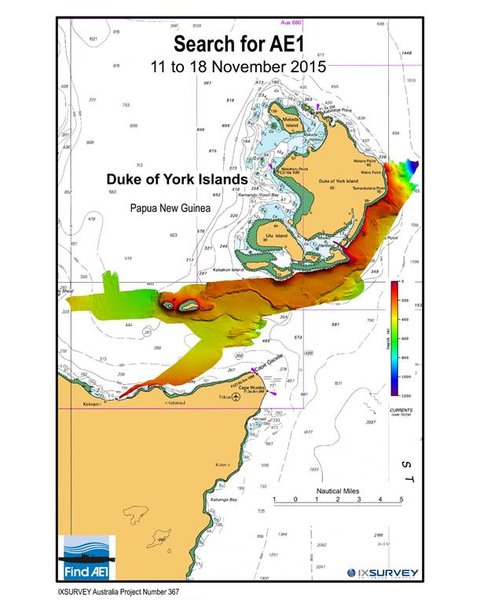 Area examined in 2015 search for the wreck of HMAS AE1