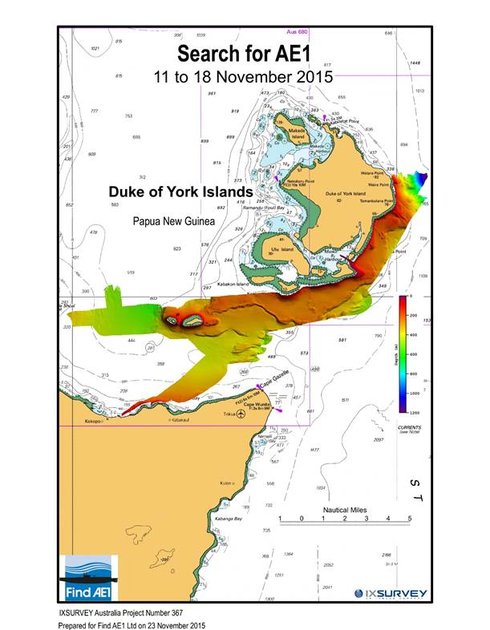 Area examined in 2015 search for the wreck of HMAS AE1